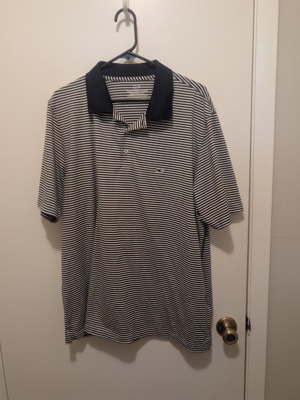 Vineyard Vines Navy and White Striped Polo